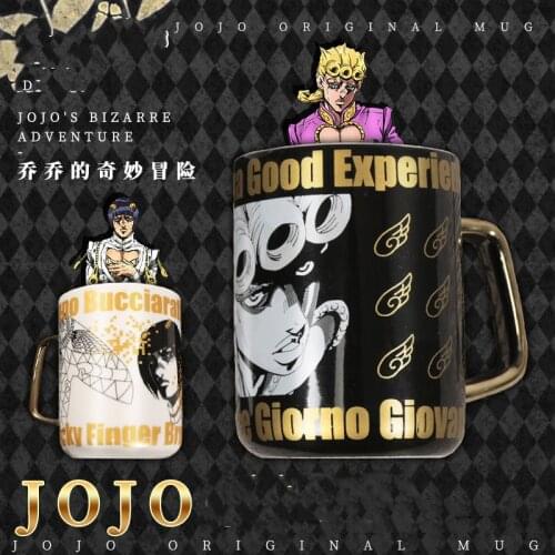 Gold Stamping Ainme JoJo Bizarre Adventure Bruno Bucciarati Higashikata Ceramic Coffee Water Cup Milk Mug Spoon+Lid +Cup