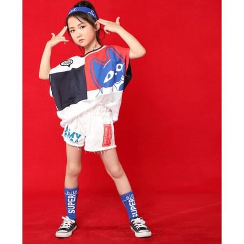 2020 Korean Fashion T-shirt Short Pants Children Jazz Dance Costume For Girls Hip Hop Streetwear Kids Stage Performance Clothes