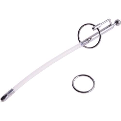 Double Function Long Stainless Steel Catheter Sounds Urethral Soft Silicone Penis Plug with Rings Prince Albert Sounding Sex Toy