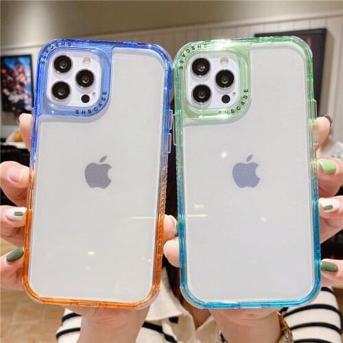 Gradient Transparent Phone Case For iPhone 12 11 13 Pro Max XR XS Max X 7 8 Plus 12 13 Pro 11 Shockproof Bumper Soft Back Cover