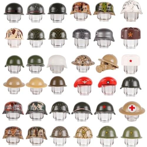 MOC WW2 Military Germany US British Helmet Building Blocks Army Soldier Figure Parts Weapon Soviet Uniont Accessories Bricks Toy