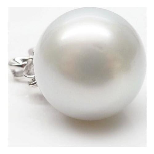 Free Shipping 13.8mm AAA White Real South Sea Cultured Pearl Diamond Pendant 18K White Gold