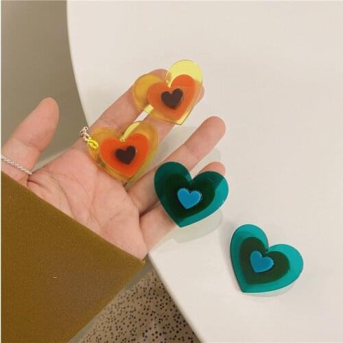 LOVOACC Unique Design Multi Layers Love Heart Earrings for Women Mujer Contrast Color Heart Hanging Dangle Earrings Pendientes