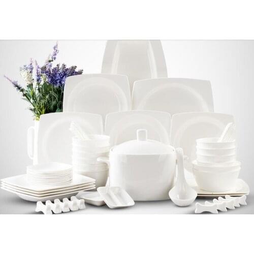 Tableware sets household dish sets white porcelain tableware rice bowls dishes and plates