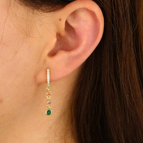 Delicate three cz drop dangle earring Gold silver color fashion Trendy simple design jewelry