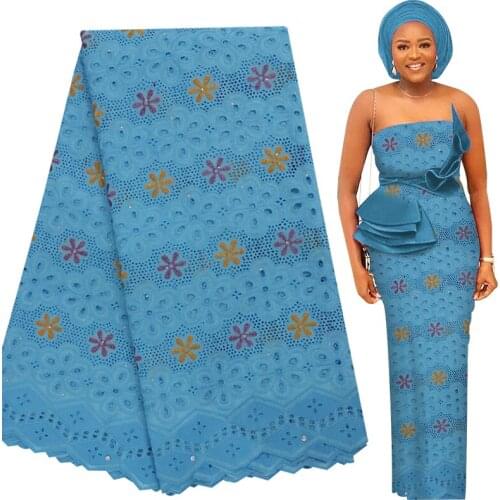 Fabricbob New African Lace Fabric 2.5 Yards High Quality Nigerian Party Soft Eyelet Embroidery 100% Cotton Swiss Voile Lace