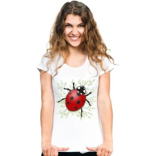 New Summer Fashion Womens Short Sleeve Ladybug T-Shirt Insect Print Shirts Beautiful Casual Tops Hipster Girl Tees
