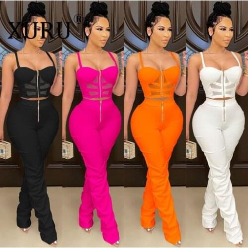 XURU New Nightclub Jumpsuit Solid Color Sexy Womens Suspenders, Chest-wrapped Zipper Womens Two-piece Suit
