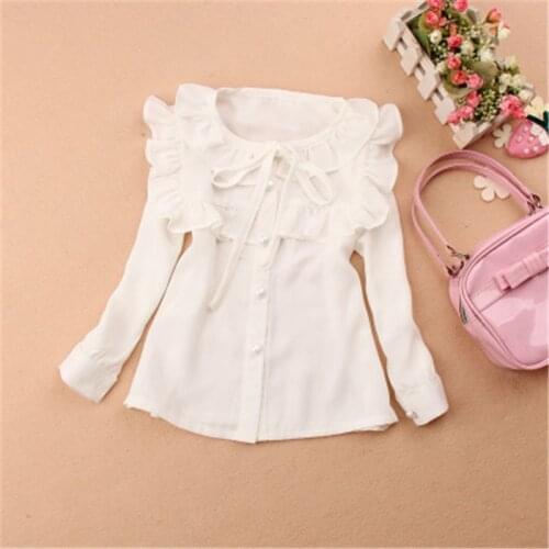 Girls clothes 2016 Autumn children clothing school girl white blouse fashion ruffles chiffon child shirt kids clothes age 2-16Y