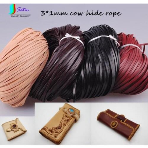 Wholesale 3*1mm Black/red brown/primary color/deep coffee Cowhide Flat Rope,DIY Wallet Leather Material Cord S0029H