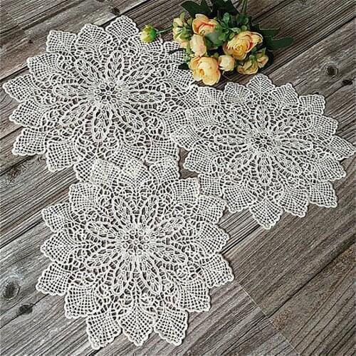 Pastoral Round Hand Crochet Cotton Placemat For Dining Kitchen Restaurant Coaster Balcony Coffee Table Mat Christmas Decoration