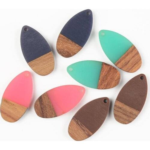 10 PCS Jewelry Making Almond Shape Personality Wood And Resin Stitching Irregular Pendant For Woman Material Accessories