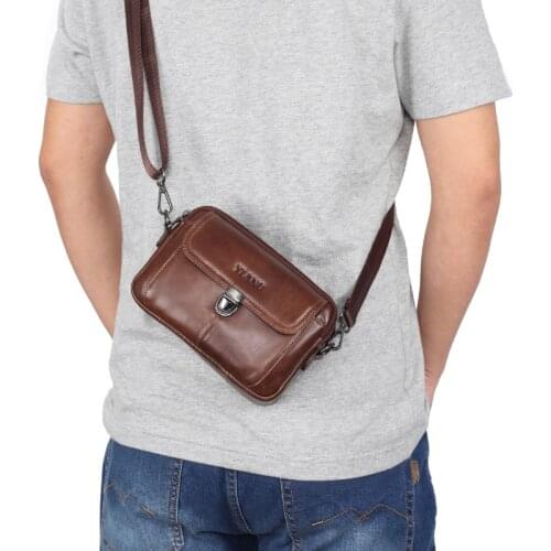 Casual Fashion Genuine Leather Men Waist Belt Phone Bags Male Mini Shoulder Messenger Bag Crossbody Money Pouch Male Waist Bags