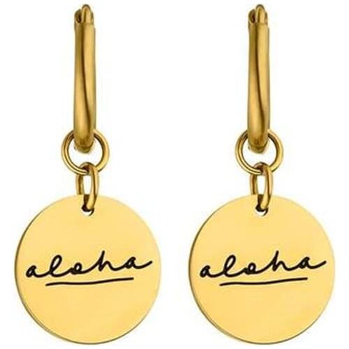 Simple Jewelry Hawaiian Bohemia Style 316L Stainless Steel Aloha Earring Round Drop Earrings for Woman fit in everywhere