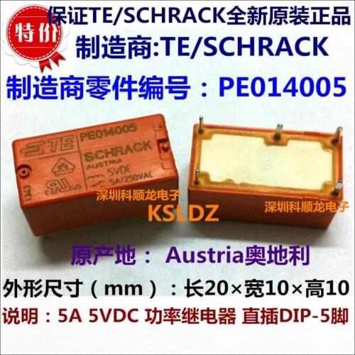 100%Original New TE TYCO SCHRACK PE014005 5VDC PE014012 12VDC PE014024 24VDC 5A/250VAC 5PINS Power Relay