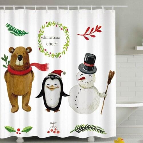 Cartoon Lovely Santa Claus Digital Print Shower Curtain Mildew Proof Waterproof Polyester Bathroom Partition Curtain