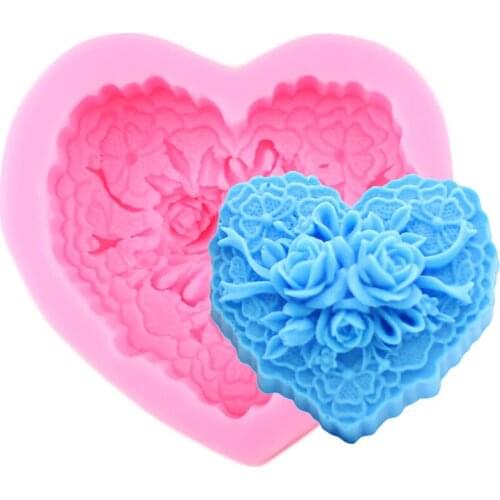 Heart Shape Flower Silicone Mold Wedding 3D Craft Soap Fondant Candle Clay Cake Decorating Tools Chocolate Candy Resin Moulds
