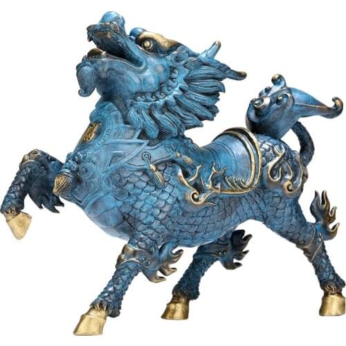 Pure copper kirin statue, brass painted handmade modern sculpture, home decoration accessories mascot decoration free delivery