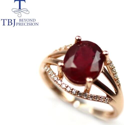 TBJ ,Oval cut 8*10 Natural 3ct up Red Ruby gemstone Ring 925 sterling fine jewelry for women wift mom nice gift