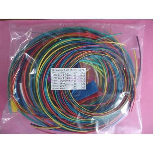 58meter/lot 1.0/1.5/2.0/2.5/3.0/5.0/7.0/10.0/14/20mm heat shrink tubing ratio 2:1 insulation tube pack cable sleeve