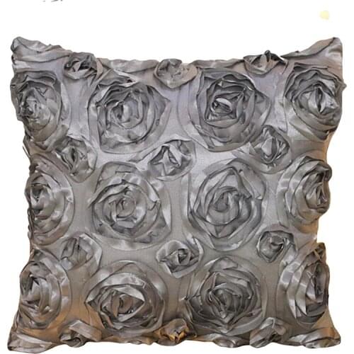 3D Three-dimensional Rose Flower Satin Pillow Case Sofa Waist Throw Cushion Cover Home Decor Small Fresh Simple Pillowcase