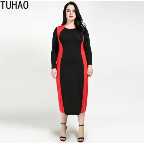 TUHAO Mother Mom Plus Size Women Dress 7XL 6XL 5XL 4XL 3XL Office Lady Long Sleeve Sping Dresses Clothes Large Size Red Black