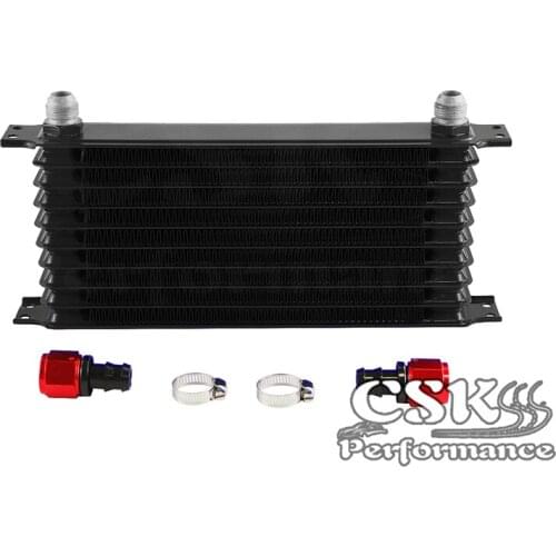 Universal 10 Row AN10 Engine Transmission 262mm Oil Cooler + 2pcs Fittings Black
