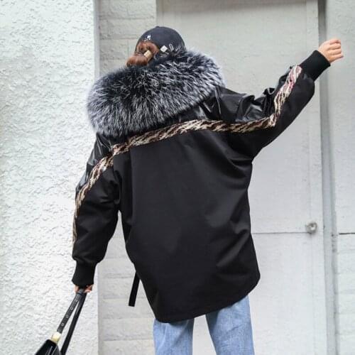 2021 new Korean Parka for women mid-length rabbit fur liner raccoon fur collar sequined fashion hooded fur coat Female winter