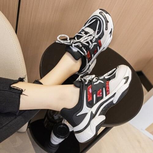 2021 spring new daddy shoes cowhide sports casual shoes womens shoes all-match thick bottom color matching sneakers