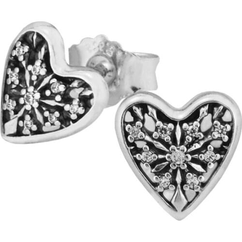 Hearts of Winter Stud Earrings with Clear CZ 100% 925 Sterling-Silver-Jewelry Free Shipping