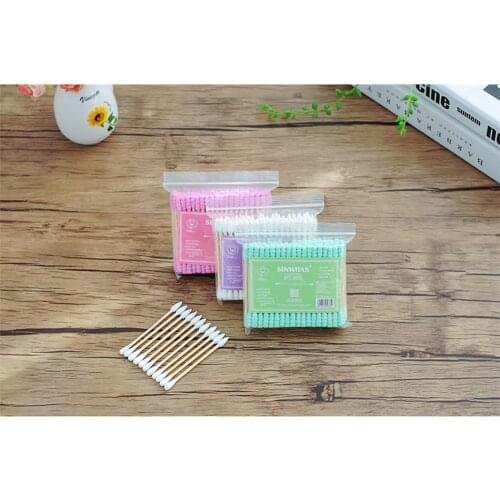 100Pcs/ Pack Double Head Cotton Swab Women Makeup Cotton Buds Tip For Medical Wood Sticks Nose Ears Picks Cleaning Tools