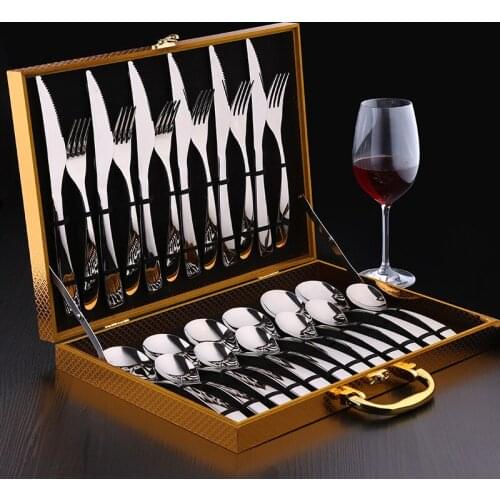 12Pcs/24Pcs Luxury Western Food Tableware Sets Stainless Steel Fork Spoon Knife Set With Gift Box