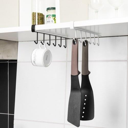2PCS Iron 6 Hooks Cup Holder Hanging Bathroom Hanger Kitchen Organizer Cabinet Door Shelf Removed Storage Rack Home Decor
