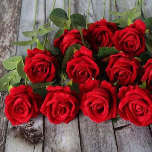 3pcs Red Artificial Flower Rose Bouquet Silk Rose Fake Flower Home Decorative Wedding Party Decoration Valentines Day Flower