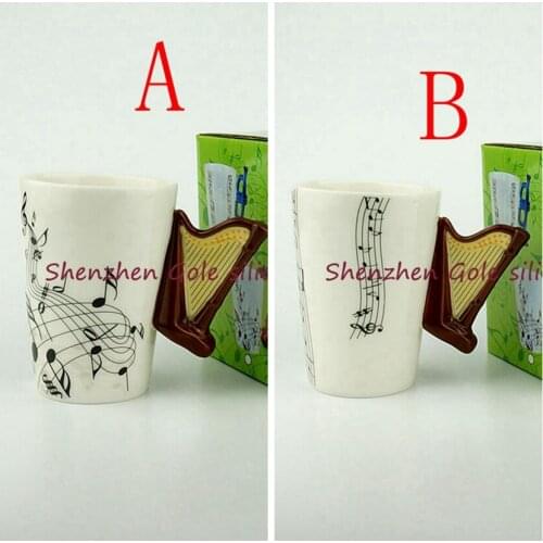 60pcs/lot Harp Ceramic Cup Personality Music Note Milk Juice Lemon Mug Coffee Tea Cup Christmas New Year Gift