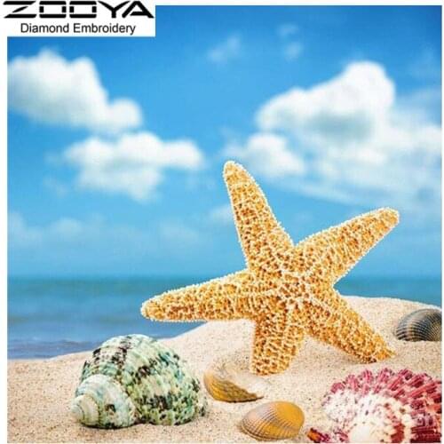 5D DIY Diamond Painting Scenic Crystal Diamond Painting Cross Stitch Starfish Beach Needlework Home Decorative BJ1034