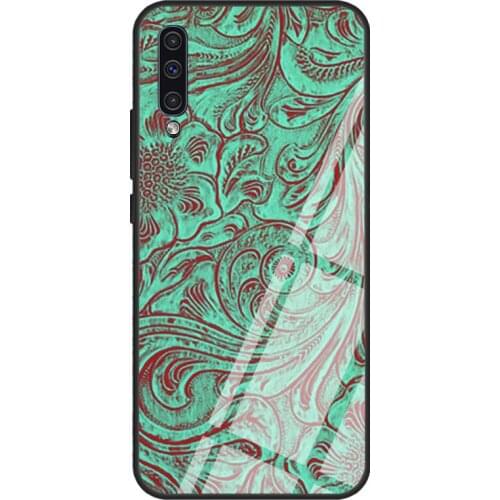 Western Floral Tooled Print For Samsung A21S A20e A10 A20 A30 A50 A70 A31 A51 A71 A12 A52 A72 A32 Tempered Glass Case