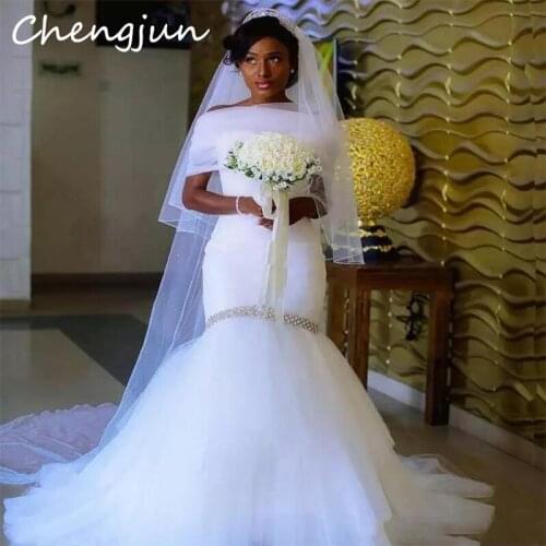 Chengjun Simple Sexy Sweetheart Mermaid White Tulle African Wedding Dress
