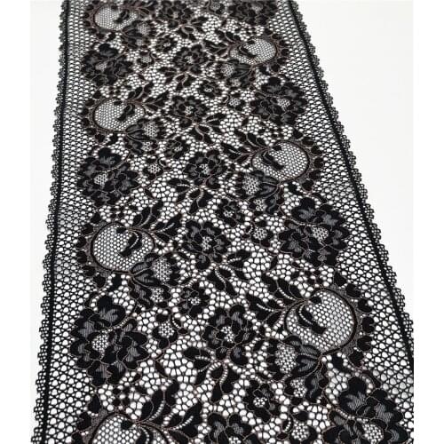 3y/lot Width 23.50cm Elastic Stretch Lace Trim Rose Black Skirt Hem For Dress Sewing Applique Costume Clothing Accessory Fabric