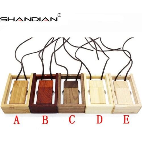 SHANDIAN Personality LOGO nutural Wooden stick + box USB Flash Drive Lanyard pendrive 4GB 16GB 32GB Memory Stick wedding gifts