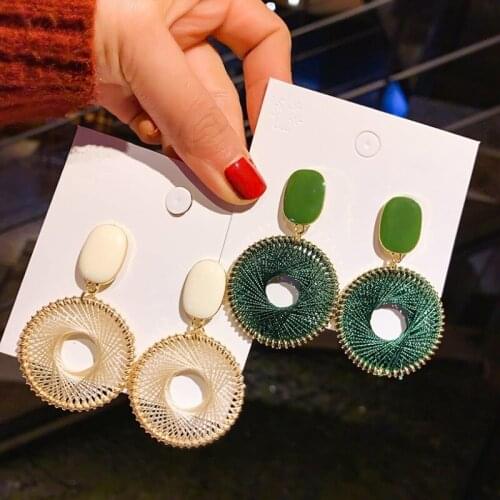Personality fashion exaggeration braided mesh round earrings drop oil coarse line geometric hollow stud earrings for women