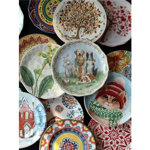 Ceramic food dish plate ceramic tableware 8 inch Creative Cartoon Household dinner plates Animal Breakfast Cake Fruits Dish