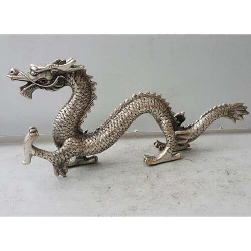 Chinese Miao silver handmade auspicious dragon town curtilage statue