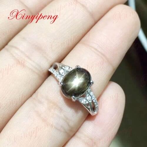 925 silver inlaid natural starlight sapphire ring Fine jewelry