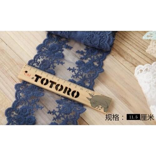 3 Meters/lot 11.5cm Width Beautiful Blue Flower Lace Trim Cotton Lace Applique for Home Textiles Apparel Sewing Lace Fabric