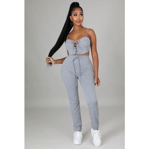 2021 Summer Casual Fashion Street Ladies Slim Street Sexy Solid Color Sports Vest With Straps Two-Piece Set