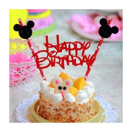 Bear Mouse Happy Birthday Letter Garland Cake Topper Bunting Set for Kids Party Decoration Supplies Baby Shower Celebration