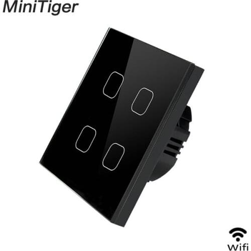 Minitiger Smart Home 1/2/4 Gang 1 way Wireless WiFi EU Standard Touch Switch Wall Light Switch,White Luxury Crystal Glass