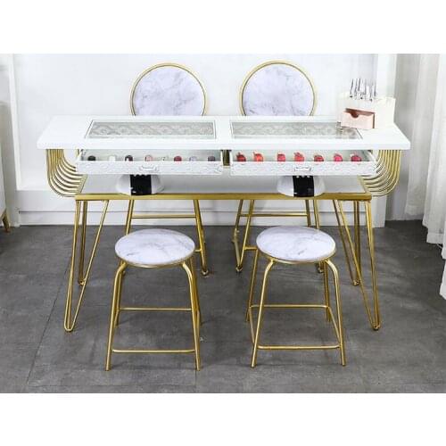New Nordic nail table single double net red double glass economical marble nail table and chair set