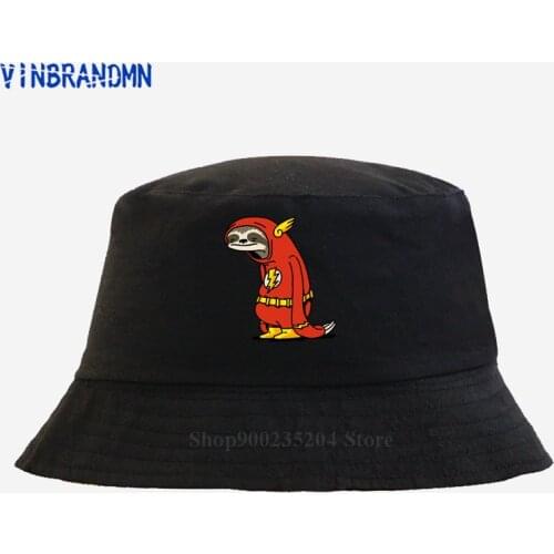 Kawaii harajuku Latest Leisure fishing hat Funny Lazy Sloth Bucket cap men Humor Cartoon Cute Red Sloth Hero summer mesh hat